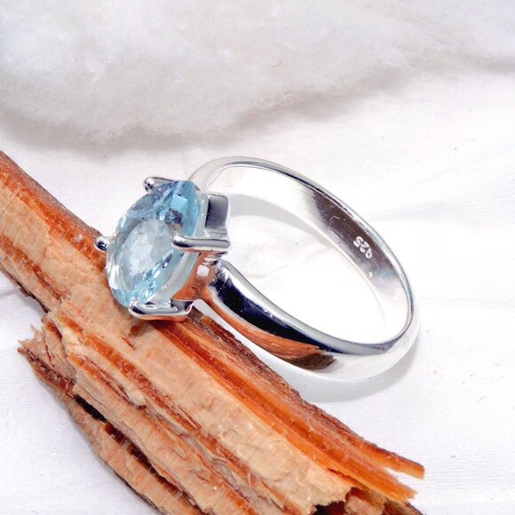 Aquamarine Ring, Aquamarine Gemstone, 925 Sterling Silver, Ring Size:-10US - Picture 2 of 6